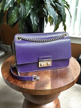 FURLA Chain Strap Leather Shoulder Bag, Purple